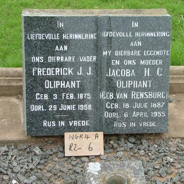 OLIPFANT Frederick J.J. 1875-1958 &amp; Jacoba H.C. VAN RENSBURG 1887-1955