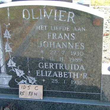 OLIVIER Frans Johannes 1930-1989 &amp; Gertruida Elizabeth R. 1935-