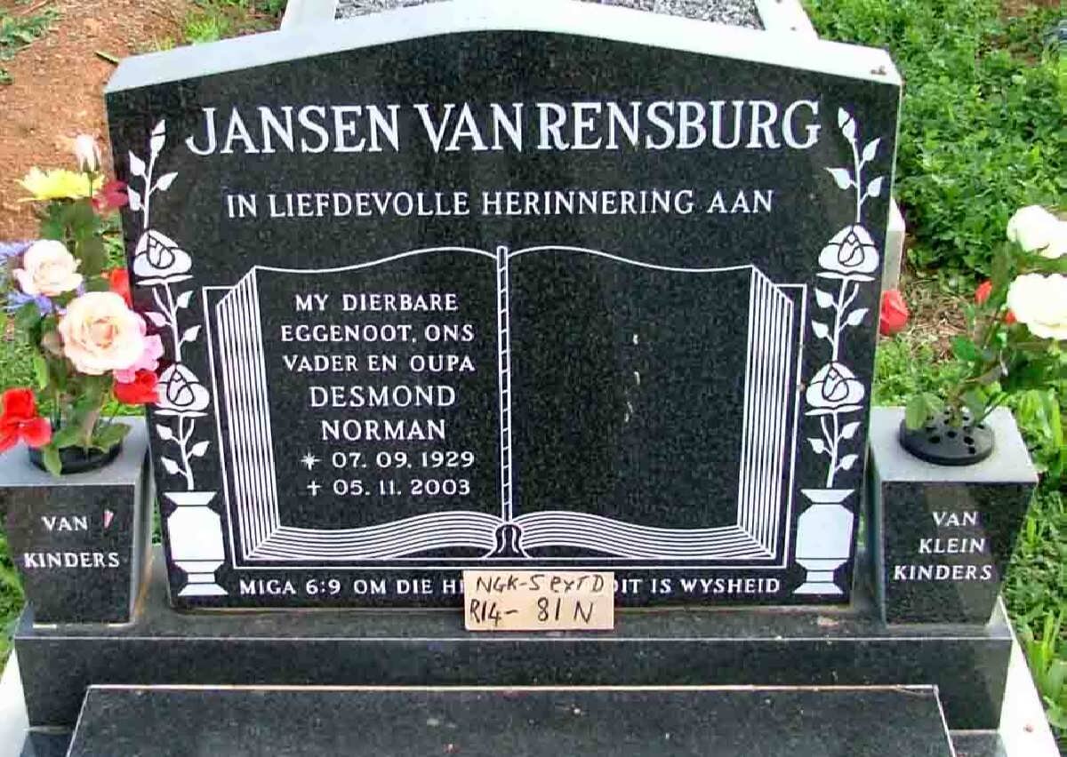RENSBURG Desmond Norman, Jansen van 1929-2003