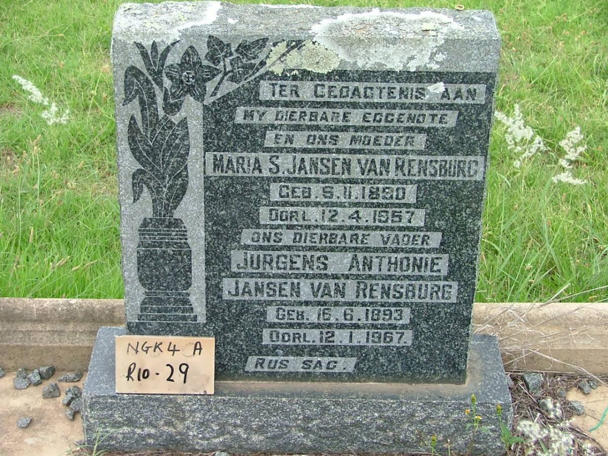 RENSBURG Jurgens Anthonie, Jansen van 1893-1967 &amp; Maria S. 1890-1957