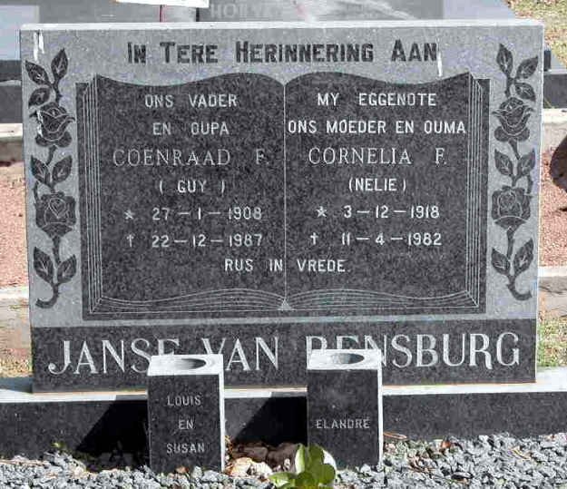 RENSBURG Coenraad F., Janse van 1908-1987 &amp; Cornelia F. 1918-1982