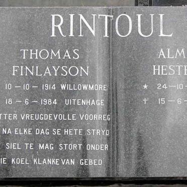 RINTOUL Thomas Finlayson 1914-1984 &amp; Alma Hester 1914-2006