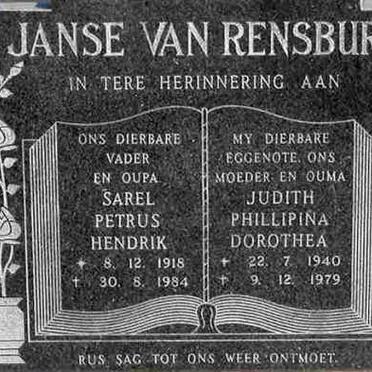 RENSBURG Sarel Petrus Hendrik, Janse van 1918-1984 &amp; Judith Phillipina Dorothea 1940-1979