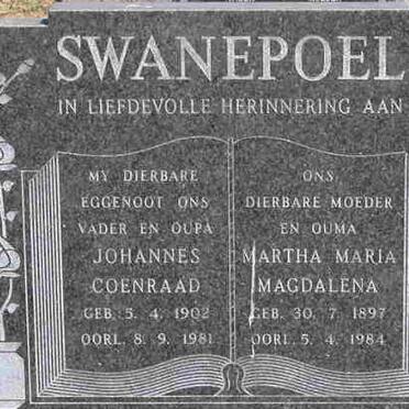 SWANEPOEL Johannes Coenraad 1902-1981 &amp; Martha Maria Magdalena 1897-1984