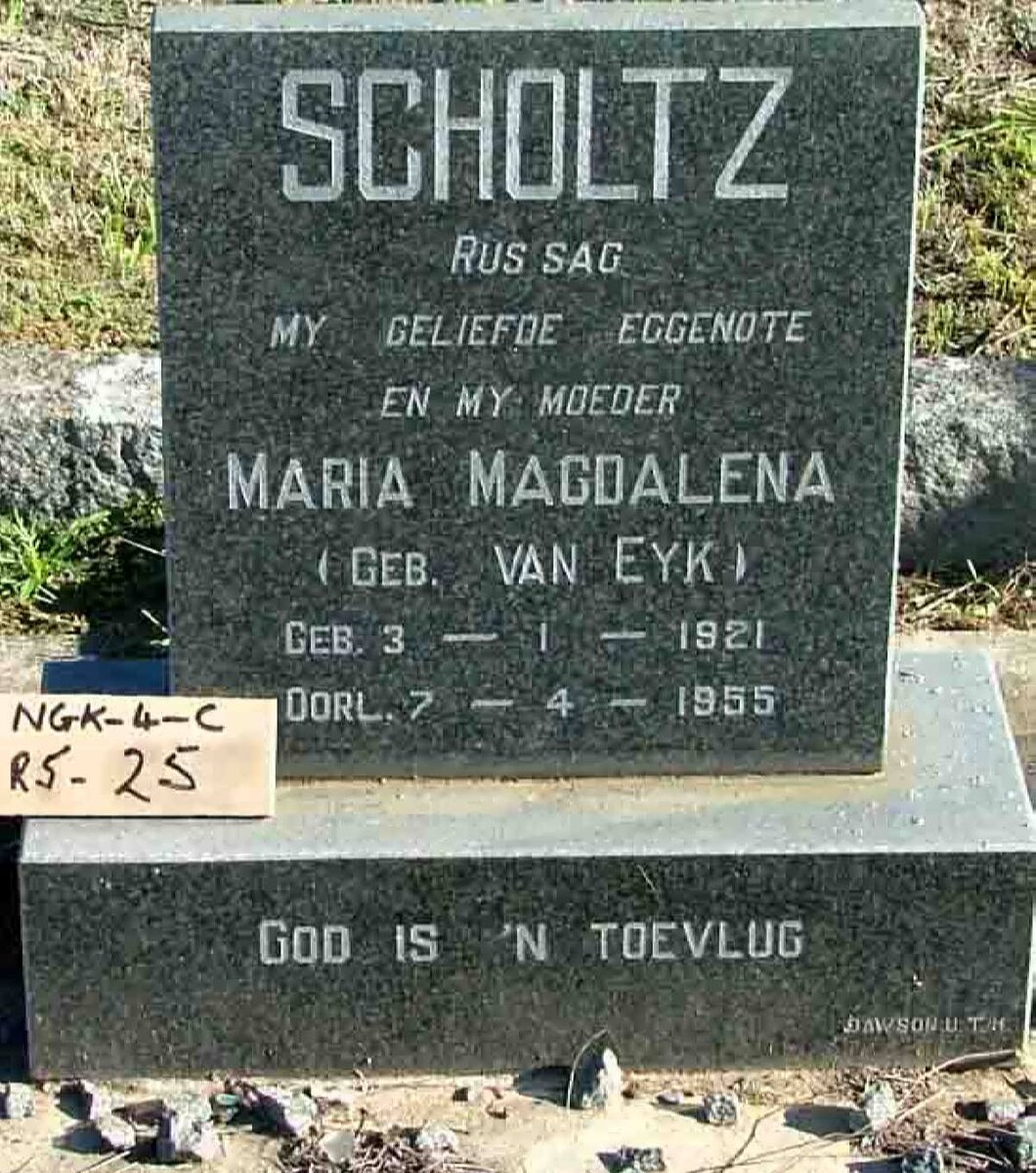 SCHOLTZ Maria Magdalena VAN EYK 1921-1955