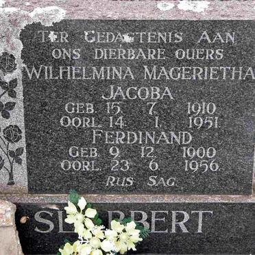 SLABBERT Ferdinand 1900-1956 &amp; Wilhelmina Magerietha Jacoba 1910-1951