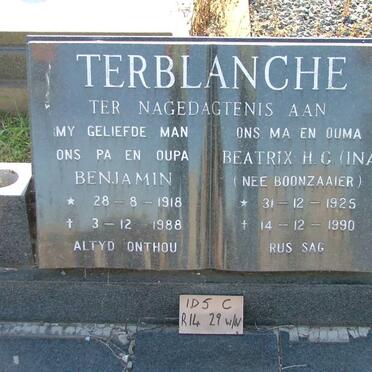 TERBLANCHE Benjamin 1918-1988 &amp; Beatrix H.C. BOONZAAIER 1925-1990