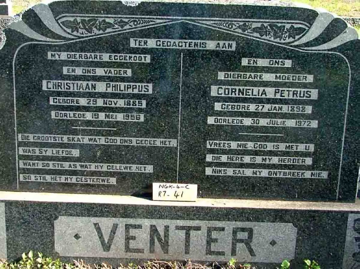 VENTER Christiaan Philippus 1885-1956 &amp; Cornelia Petrus 1898-1972