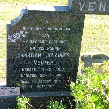 VENTER Christian Johannes 1886-1968 &amp; Dina Johanna Magdalena LE ROUX 1886-1975