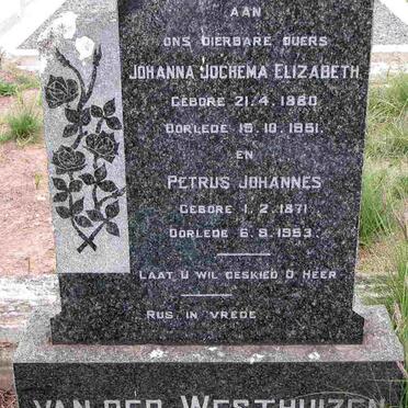 WESTHUIZEN Petrus Johannes, van der 1871-1953 &amp; Johanna Jochema Elizabeth 1880-1951