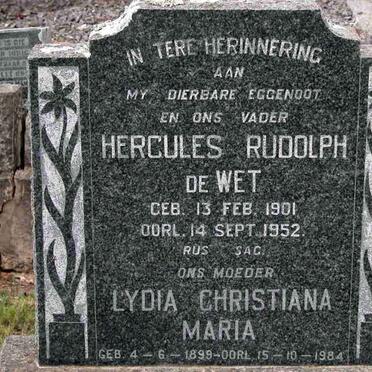 WET Hercules Rudolph, de 1901-1952 &amp; Lydia Christiana Maria 1899-1984
