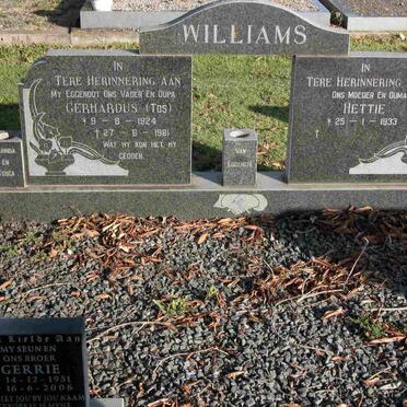 WILLIAMS Gerhardus 1924-1981 &amp; Hettie 1933- :: WILLIAMS Gerrie 1951-2006