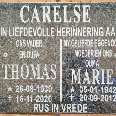 CARELSE Thomas 1939-2020 &amp; Marie 1942-2012
