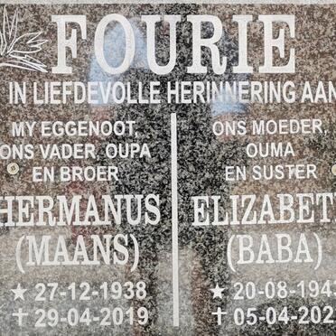 FOURIE Hermanus 1938-2019 &amp; Elizabeth 1943-2022