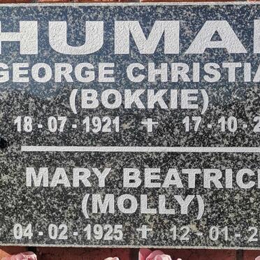 HUMAN George Christian 1921-2005 &amp; Mary Beatrice 1925-2010