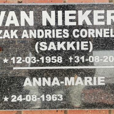 NIEKERK Izak Andries Cornelius, van 1958-2010 &amp; Anna-Marie 1963-