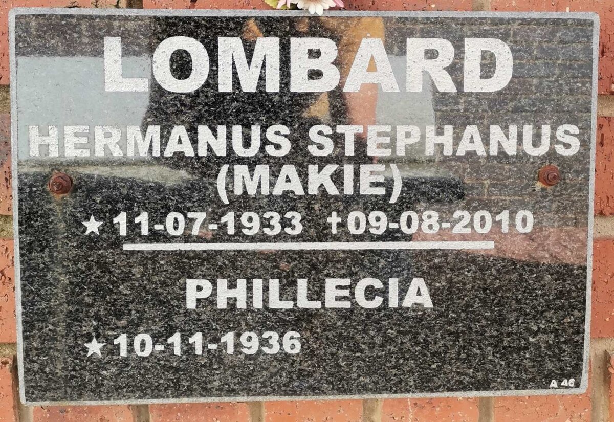 LOMBARD Hermanus Stephanus 1933-2010 &amp; Phillecia 1936-