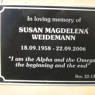 WEIDEMANN Susan Magdelena 1958-2006