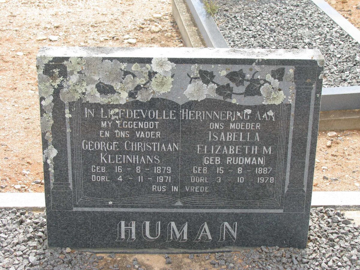 HUMAN George Christiaan Kleinhans 1879-1971 &amp; Isabella Elizabeth M. RUDMAN 1887-1978