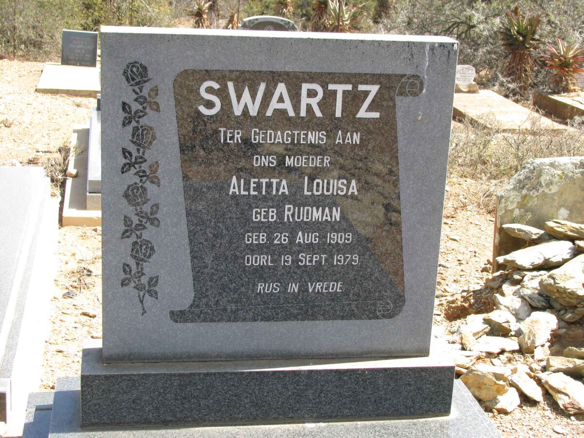 SWARTZ Aletta Louisa nee RUDMAN 1909-1979