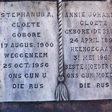 CLOETE Stephanus A. 1900-1956 &amp; Annie Johanna DE BRUIN 1898-1961