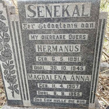 SENEKAL Hermanus 1891-1945 &amp; Magdalena Anna 1907-1965