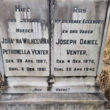 VENTER Joseph Daniel 1876-1940 &amp; Johanna Wilhelmina Petronella 1887-1961