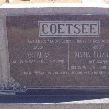 COETSEE Andreas 1865-1950 &amp; Maria Elizabeth VENTER 1878-1949