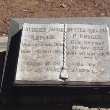 KRUGER Andries Jacob 1839-1910 &amp; Hester Johanna P. SNYMAN 1842-1905