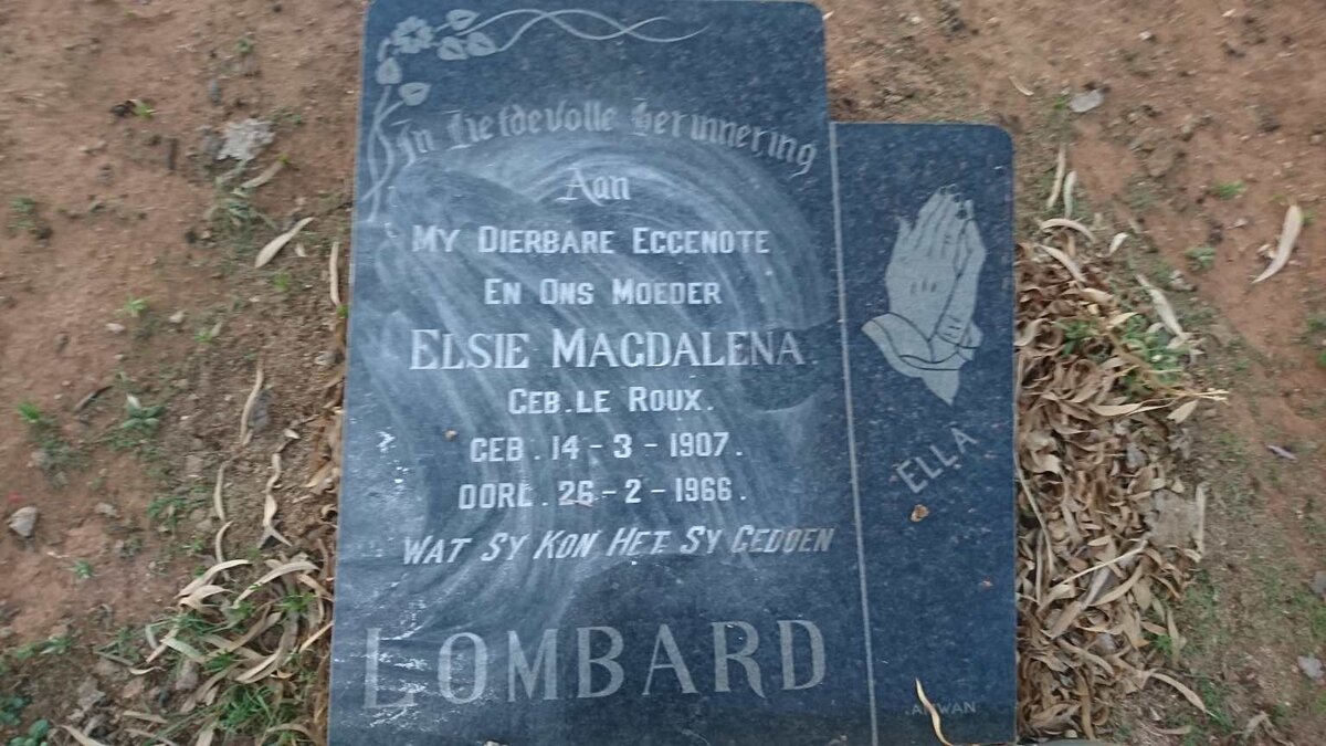 LOMBARD Elsie Magdalena nee LE ROUX 1907-1966