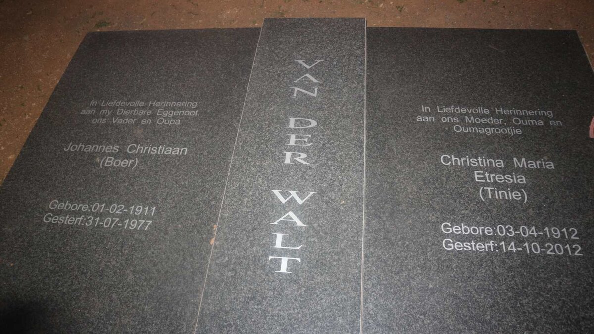 WALT Johannes Christiaan, van der 1911-1977 &amp; Christina Maria Etresia 1912-2012