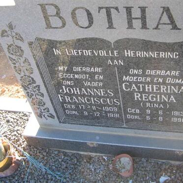 BOTHA Johannes Franciscus 1909-1991 &amp; Catherina Regina 1913-1996