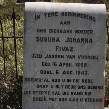 FIVAZ Susara Johanna nee JANSEN VAN VUUREN 1869-1943