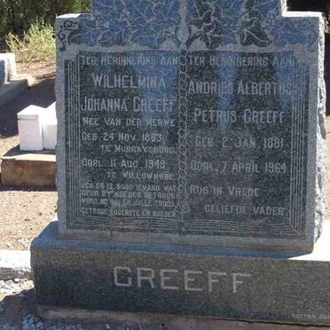 GREEFF Andries Albertus Petrus 1881-1964 &amp; Wilhelmina VAN DER MERWE 1883-1949