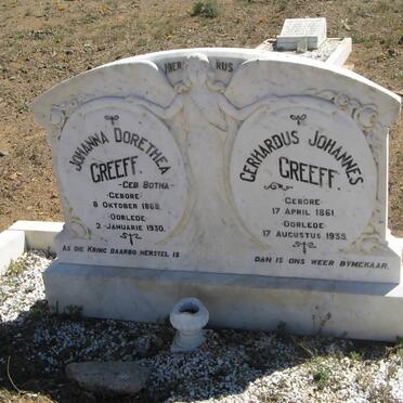 GREEFF Gerhardus Johannes 1861-1935 &amp; Johanna Dorethea BOTHA 1868-1930