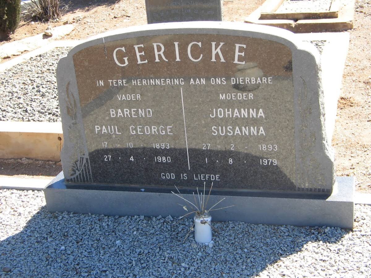 GERICKE Barend Paul George 1893-1980 &amp; Johanna Susanna 1893-1979