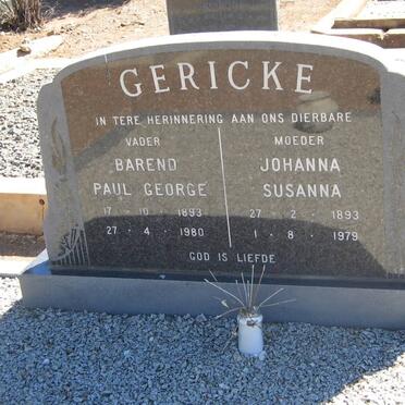 GERICKE Barend Paul George 1893-1980 &amp; Johanna Susanna 1893-1979