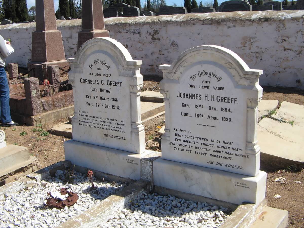 GREEFF Johannes H.H. 1854-1933 &amp; Cornelia C. BOTHA 1856-1925