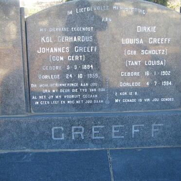 GREEFF Gerhardus Johannes 1894-1959 &amp; Dirkie Louisa SCHOLTZ 1902-1984