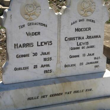 LEWIS Harris 1955-1925 &amp; Christina Johanna DE JAGER 1845-1917