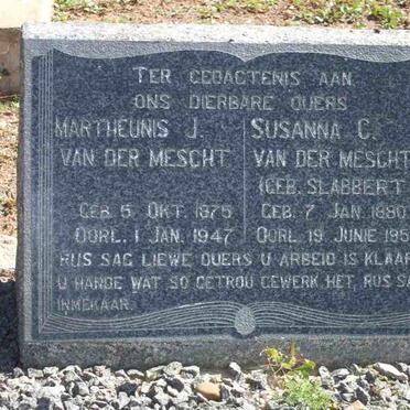 MESCHT Martheunis J., van der 1875-1947 &amp; Susanna C. SLABBERT 1880-1953