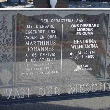 MESCHT Marthinus Johannes, van der 1912-1987 &amp; Hendrina Wilhelmina 1914-2005