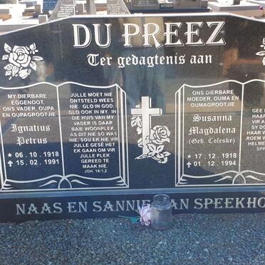 PREEZ Ignatius Petrus, du 1918-1991 &amp; Susanna Magdalena COLESKE 1918-1994