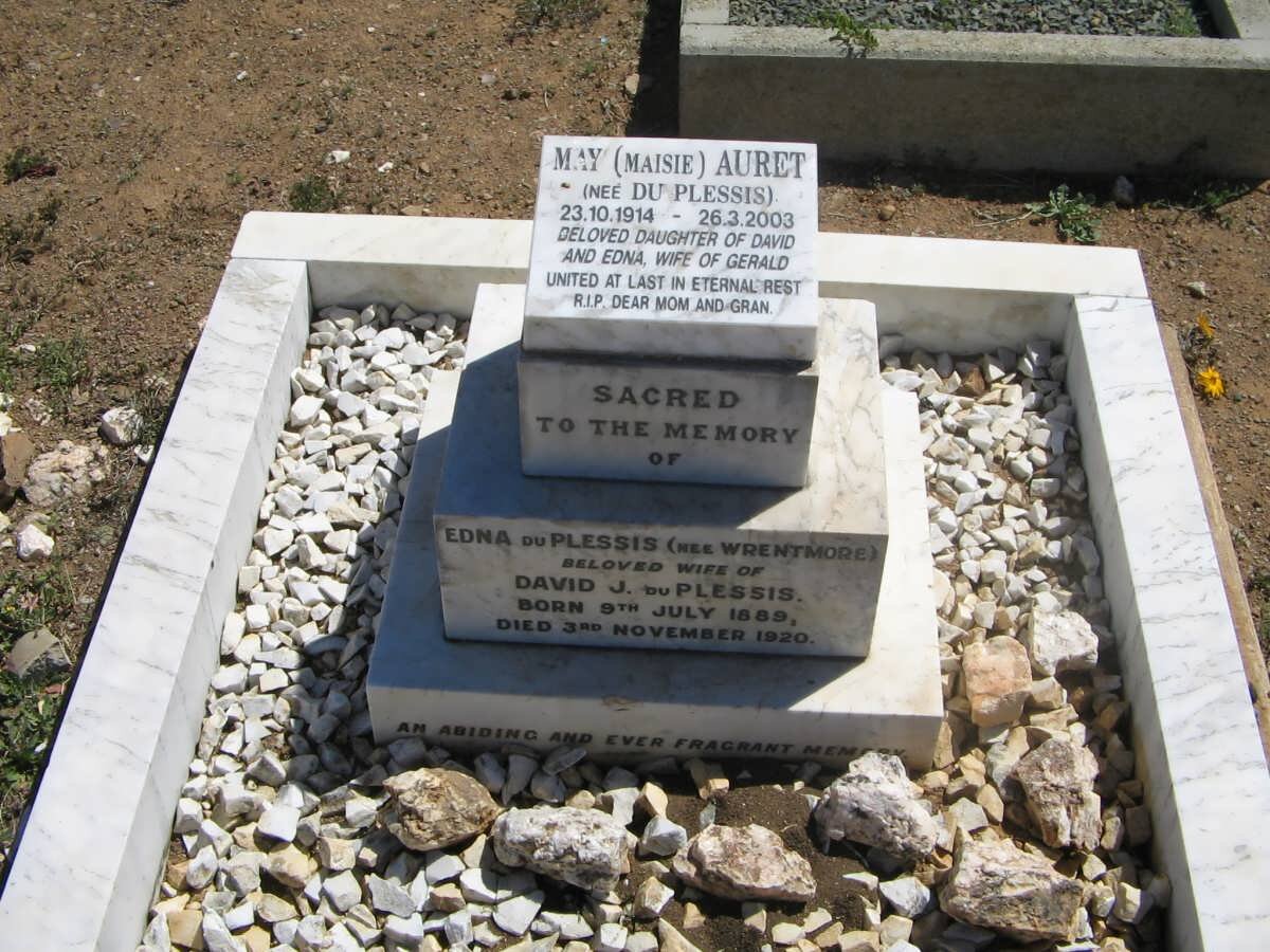 PLESSIS Edna, du nee WRENTMORE 1889-1920 :: AURET May nee DU PLESSIS 1914-2003