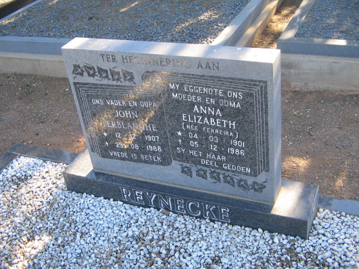 REYNECKE John Terblanche 1907-1988 &amp; Anna Elizabeth FERREIRA 1901-1986