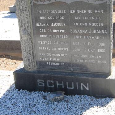 SCHUIN Hendrik Jacobus 1910-1984 &amp; Susanna Johanna HAYWARD 1906-1966