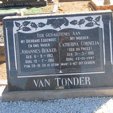 TONDER Johannes Bekker, van 1913-1961 &amp; Catherina Cornelia Du PREEZ 1916-1997