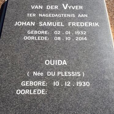 VYFER Johan Samuel Frederik, van der 1932-2014 &amp; Ouida DU PLESSIS 1930-