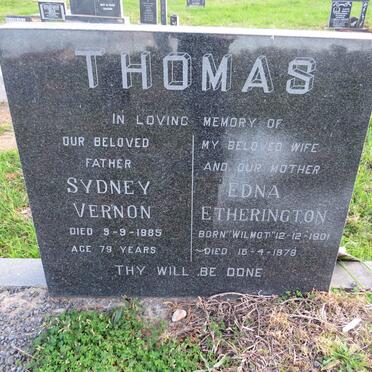 THOMAS Sydney Vernon -1985 &amp; Edna Etherington WILMOT 1901-1978