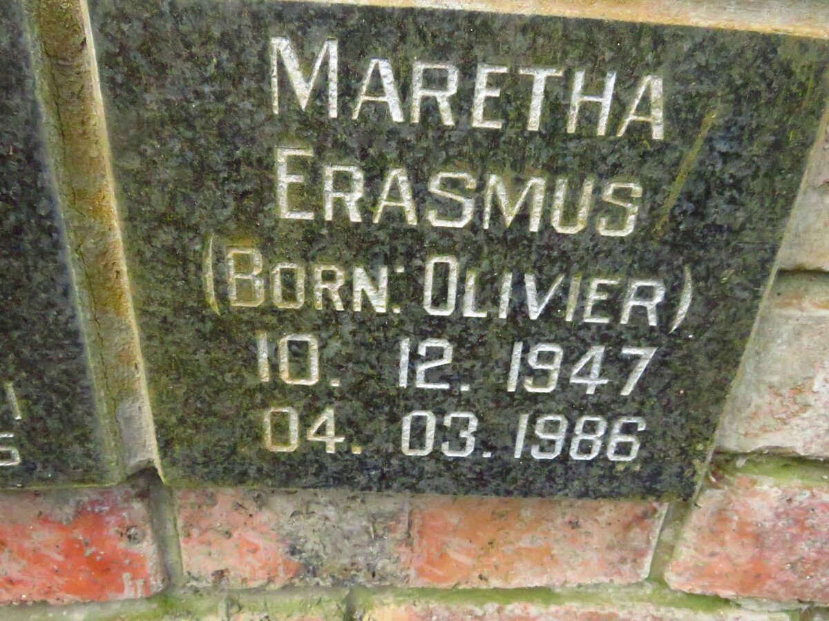 ERASMUS Maretha nee OLIVIER 1947-1986